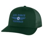 Classic Air Force Veteran Trucker Hat with embroidered Air Force logo and 'Air Force Veteran' text, breathable mesh back, and adjustable snapback cap