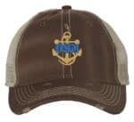 Distressed navy veteran cap military trucker hat with vintage weathered finish and embroidered anchor US Navy veteran ball caps