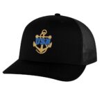 Classic USN Trucker Hat with embroidered gold anchor with rope logo and 'USN' text, breathable mesh back, and adjustable snapback cap