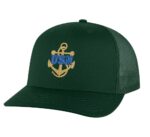 Classic USN Trucker Hat with embroidered gold anchor with rope logo and 'USN' text, breathable mesh back, and adjustable snapback cap