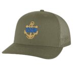 Classic USN Trucker Hat with embroidered gold anchor with rope logo and 'USN' text, breathable mesh back, and adjustable snapback cap