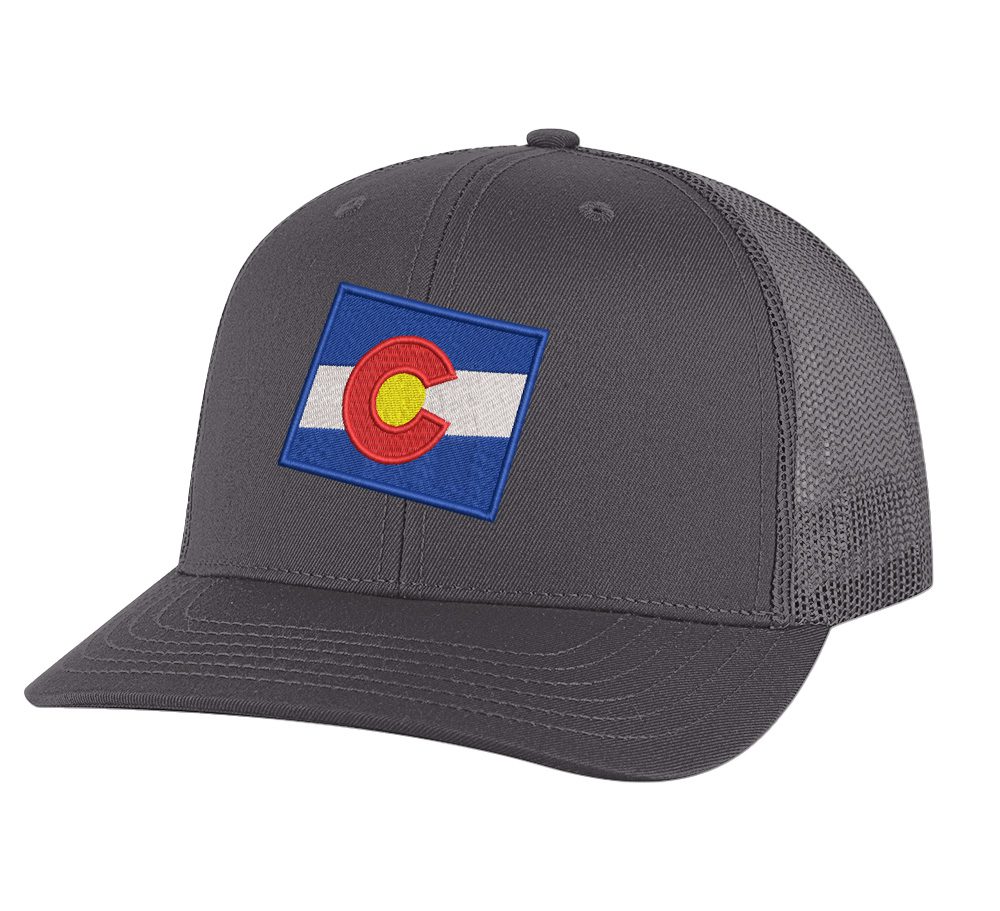 Classic Colorado Trucker Hat with embroidered state flag, breathable mesh back, and adjustable snapback cap