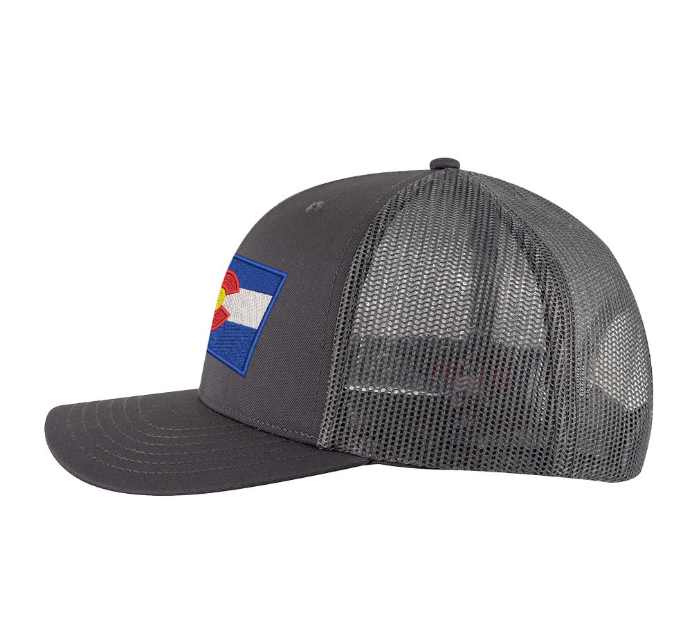 Classic Colorado Trucker Hat with embroidered state flag, breathable mesh back, and adjustable snapback cap