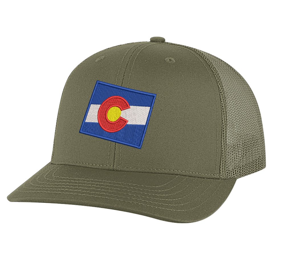 Classic Colorado Trucker Hat with embroidered state flag, breathable mesh back, and adjustable snapback cap