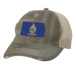 Distressed kansas trucker hat with vintage weathered finish and embroidered state flag patriotic mesh strapback