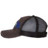 Distressed Kansas Trucker Hat with embroidered state flag, rugged distressed finish, and breathable mesh back, adjustable strapback cap