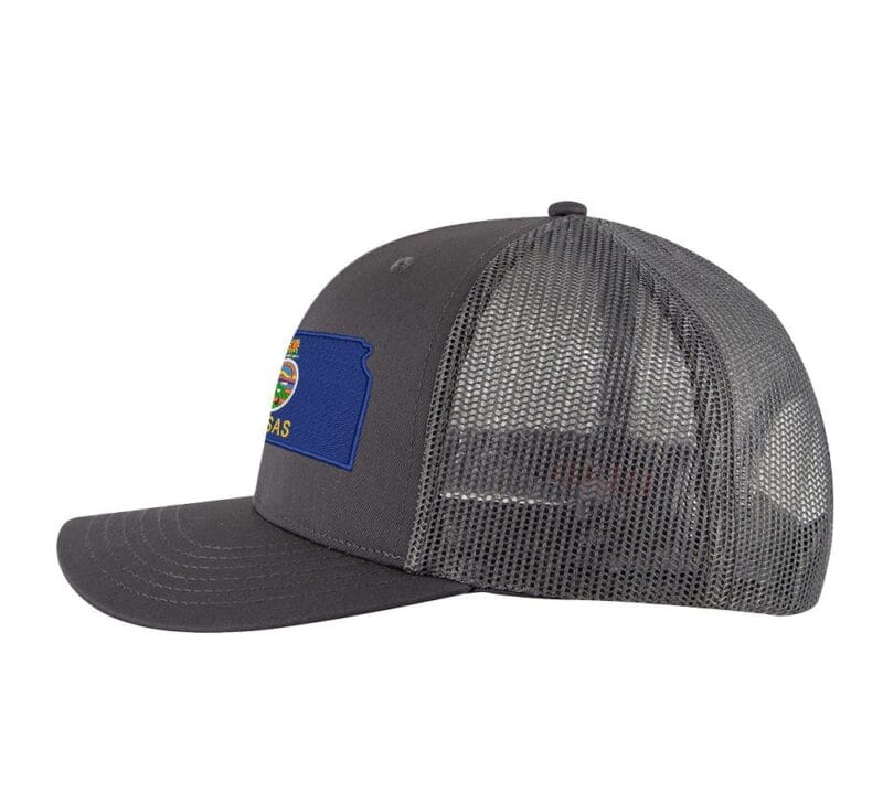 Classic Kansas Trucker Hat with embroidered state flag, breathable mesh back, and adjustable snapback cap