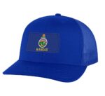 Kansas trucker hat with embroidered state flag design featuring patriotic mesh snapback construction