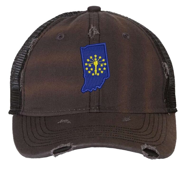 Vintage Indiana Hat with Distressed Embroidered State Flag on Front