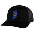 Classic Indiana Trucker Hat with embroidered state flag, breathable mesh back, and adjustable snapback cap