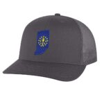 Classic Indiana Trucker Hat with embroidered state flag, breathable mesh back, and adjustable snapback cap