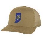 Classic Indiana Trucker Hat with embroidered state flag, breathable mesh back, and adjustable snapback cap
