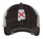 Distressed Trucker Hat with Embroidered Alabama State Flag - Mesh Snapback Cap for Men & Women