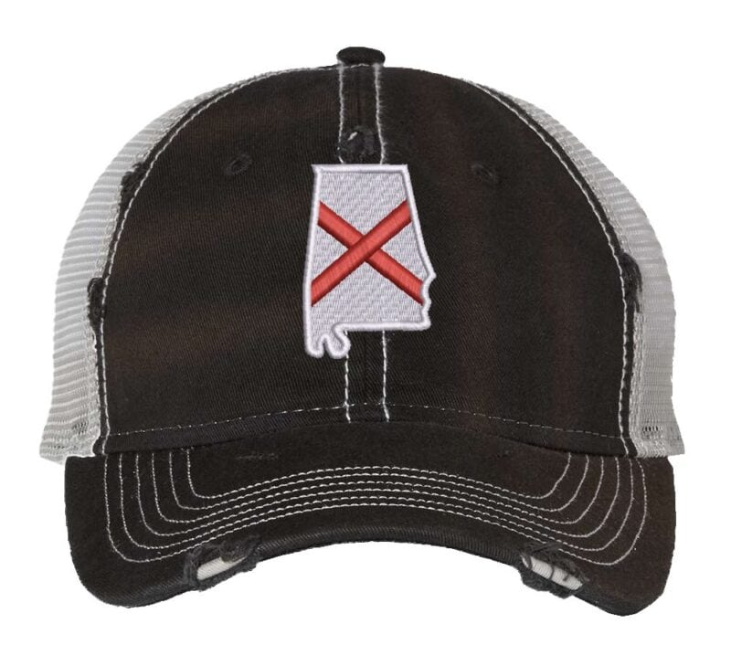 Distressed Trucker Hat with Embroidered Alabama State Flag - Mesh Snapback Cap for Men & Women