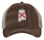Distressed Trucker Hat with Embroidered Alabama State Flag - Mesh Snapback Cap for Men & Women
