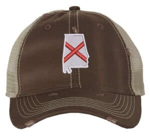 Distressed Trucker Hat with Embroidered Alabama State Flag - Mesh Snapback Cap for Men & Women