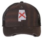Distressed Trucker Hat with Embroidered Alabama State Flag - Mesh Snapback Cap for Men & Women