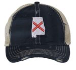 Distressed Trucker Hat with Embroidered Alabama State Flag - Mesh Snapback Cap for Men & Women