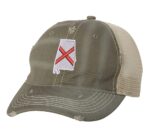 Alabama state hat with distressed finish, embroidered Alabama state flag design, mesh back and adjustable strapback closure