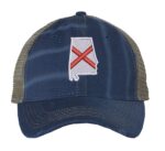 Distressed Trucker Hat with Embroidered Alabama State Flag - Mesh Snapback Cap for Men & Women