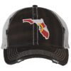 Distressed Trucker Hat with Embroidered Florida State Design - Mesh Strapback Cap in Florida Colors