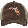 Distressed Trucker Hat with Embroidered Florida State Design - Mesh Strapback Cap in Florida Colors