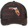 Distressed Trucker Hat with Embroidered Florida State Design - Mesh Strapback Cap in Florida Colors