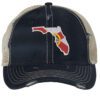 Distressed Trucker Hat with Embroidered Florida State Design - Mesh Strapback Cap in Florida Colors