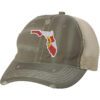 Distressed Trucker Hat with Embroidered Florida State Design - Mesh Strapback Cap in Florida Colors
