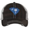 Distressed South Carolina trucker hat with embroidered state flag design, mesh back, and adjustable strapback closure.