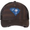 Distressed South Carolina trucker hat with embroidered state flag design, mesh back, and adjustable strapback closure.