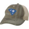 Distressed South Carolina trucker hat with embroidered state flag design, mesh back, and adjustable strapback closure.