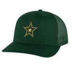 Military trucker hat with embroidered army star, snapback mesh cap for veterans and patriots.