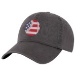 USA baseball dad hat with embroidered American flag baseball, 100% cotton strapback cap for baseball fans and patriots.