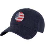 USA baseball dad hat with embroidered American flag baseball, 100% cotton strapback cap for baseball fans and patriots.