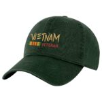 Vietnam Veteran dad hat with embroidered military design, 100% cotton strapback cap for veterans and patriots.