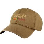 Vietnam Veteran dad hat with embroidered military design, 100% cotton strapback cap for veterans and patriots.