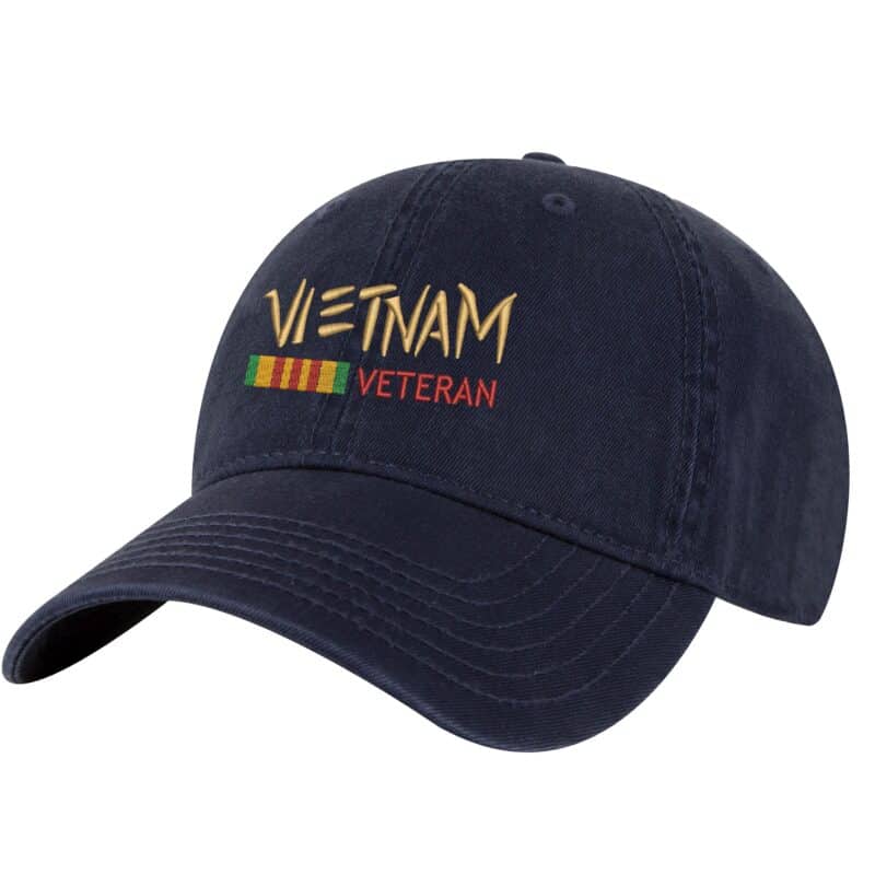 185A-NVY-Navy_Vietnam_Veteran_Baseball_Hat Vietnam baseball cap made from 100% cotton with embroidered Vietnam Veteran design and adjustable strapback closure