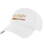 Vietnam Veteran dad hat with embroidered military design, 100% cotton strapback cap for veterans and patriots.