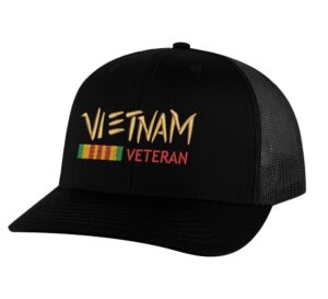 Vietnam veteran hat with embroidered Vietnam Veteran design, mesh back and adjustable snapback closure