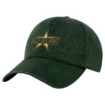 Military star dad hat with "SELF RELIANT" embroidery, 100% cotton, adjustable strapback closure