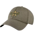Military star dad hat with "SELF RELIANT" embroidery, 100% cotton, adjustable strapback closure