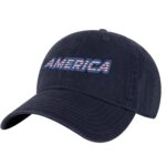 America dad hat in 100% cotton with patriotic flag color embroidery and adjustable strapback closure