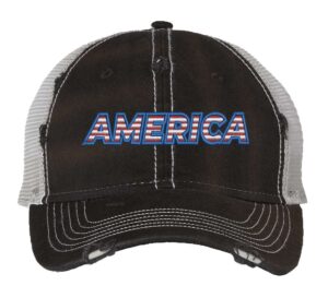 Distressed America hat vintage patriotic cap with flag color embroidery and adjustable strap closure