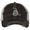 Gadsden 'Don’t Tread On Me' Trucker Hat with embroidered rattlesnake, distressed design, and breathable mesh back, adjustable patriotic cap