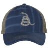 Gadsden 'Don’t Tread On Me' Trucker Hat with embroidered rattlesnake, distressed design, and breathable mesh back, adjustable patriotic cap
