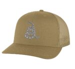 Gadsden 'Don’t Tread On Me' Trucker Hat with embroidered rattlesnake, classic design, and breathable mesh back, adjustable snapback patriotic cap