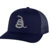 Gadsden 'Don’t Tread On Me' Trucker Hat with embroidered rattlesnake, classic design, and breathable mesh back, adjustable snapback patriotic cap