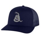Gadsden 'Don’t Tread On Me' Trucker Hat with embroidered rattlesnake, classic design, and breathable mesh back, adjustable snapback patriotic cap