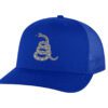 Gadsden 'Don’t Tread On Me' Trucker Hat with embroidered rattlesnake, classic design, and breathable mesh back, adjustable snapback patriotic cap